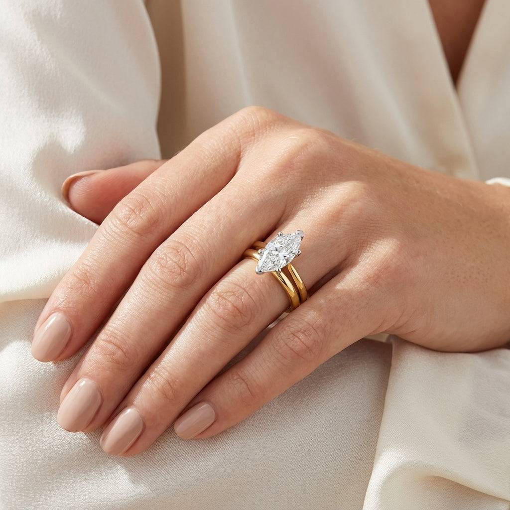 4 carat marquise lab grown diamond engagement ring - bridal stack
