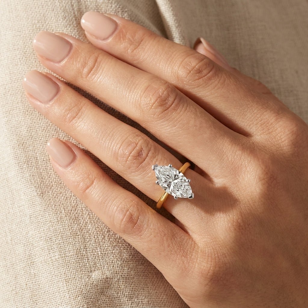 RM12568C-LD Marquise solitaire engagement ring hand-model