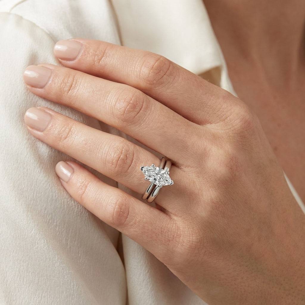 4 carat marquise lab grown diamond engagement ring - bridal stack