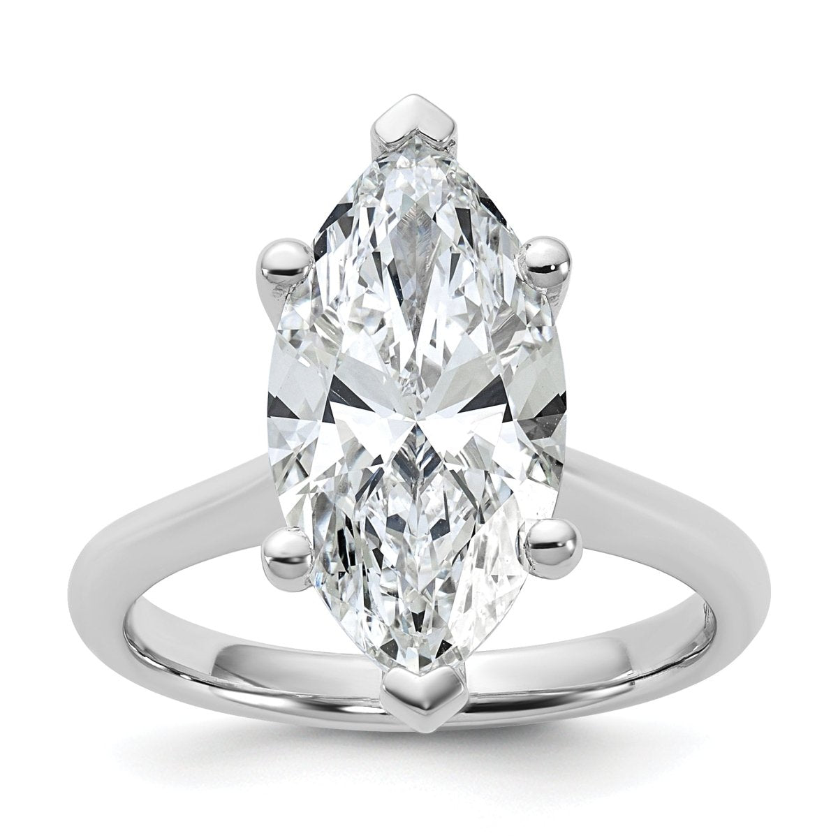 14k White Gold 4 carat Certified Lab Grown Diamond VS+ F+ Marquise 8X Complete Solitaire Ring - authentic supplier studio photograph