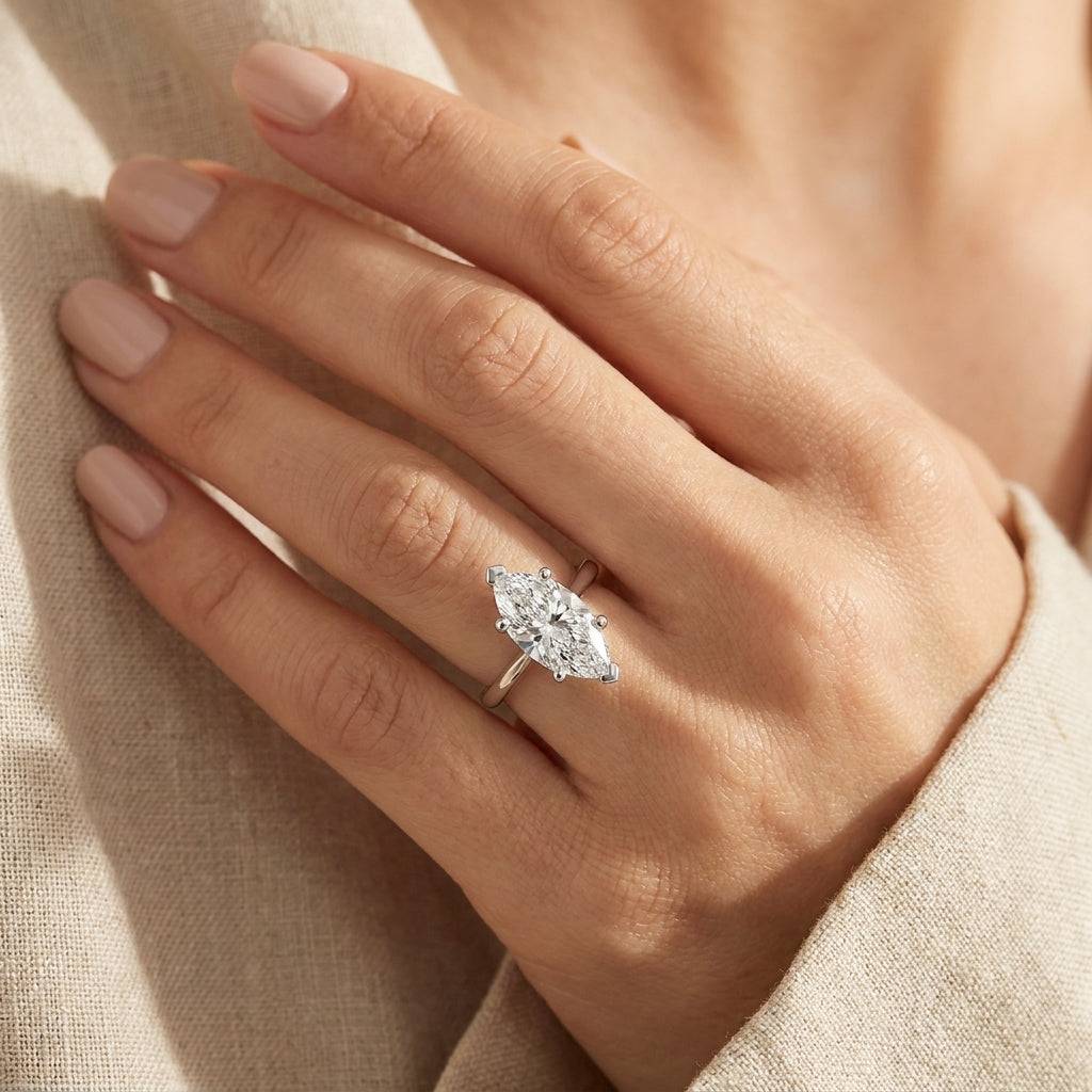 4 carat marquise lab grown diamond engagement ring - hand model