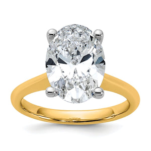 14k Two-tone 4 carat Certified Lab Grown Diamond VS+ F+ Oval 8X Complete Solitaire Ring - authentic supplier studio photograph