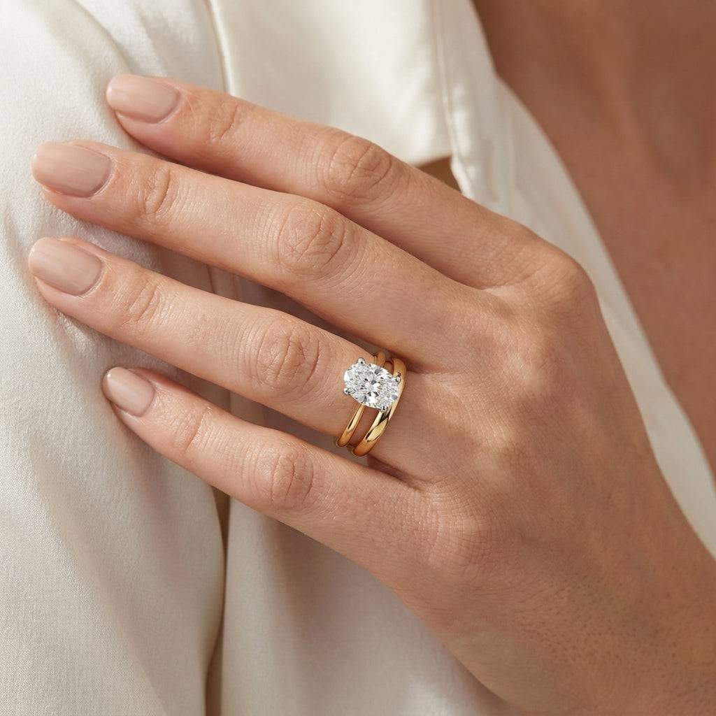 4 carat oval lab grown diamond engagement ring - bridal stack