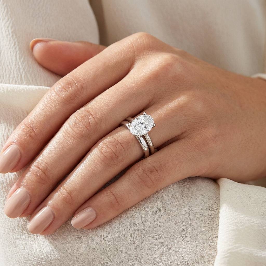 4 carat oval lab grown diamond engagement ring - bridal stack