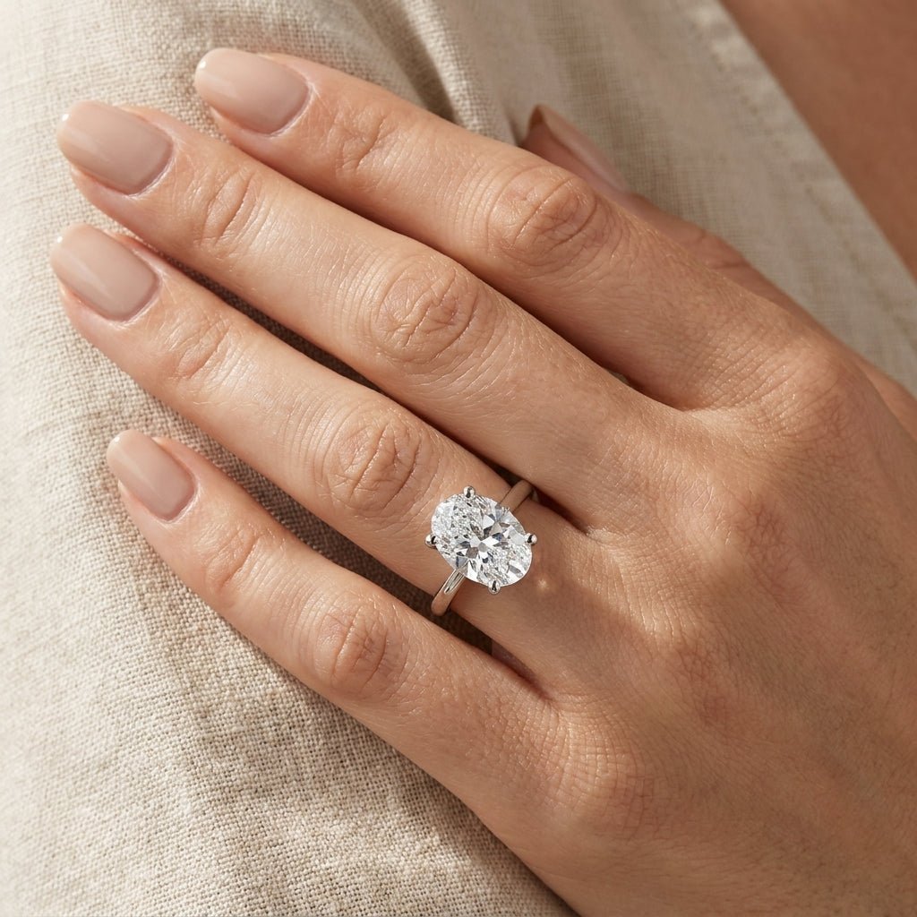 RM12565C-WLD Oval solitaire engagement ring hand-model