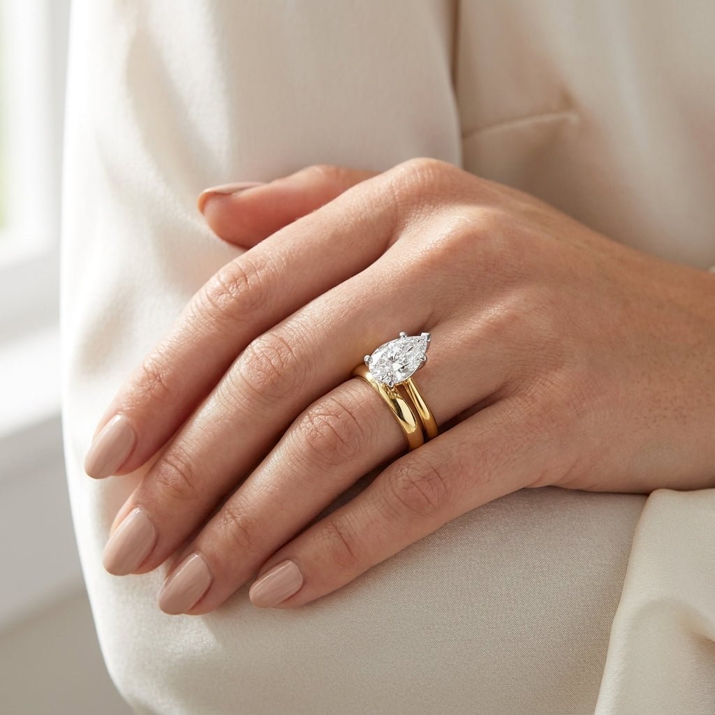 4 carat pear lab grown diamond engagement ring - bridal stack