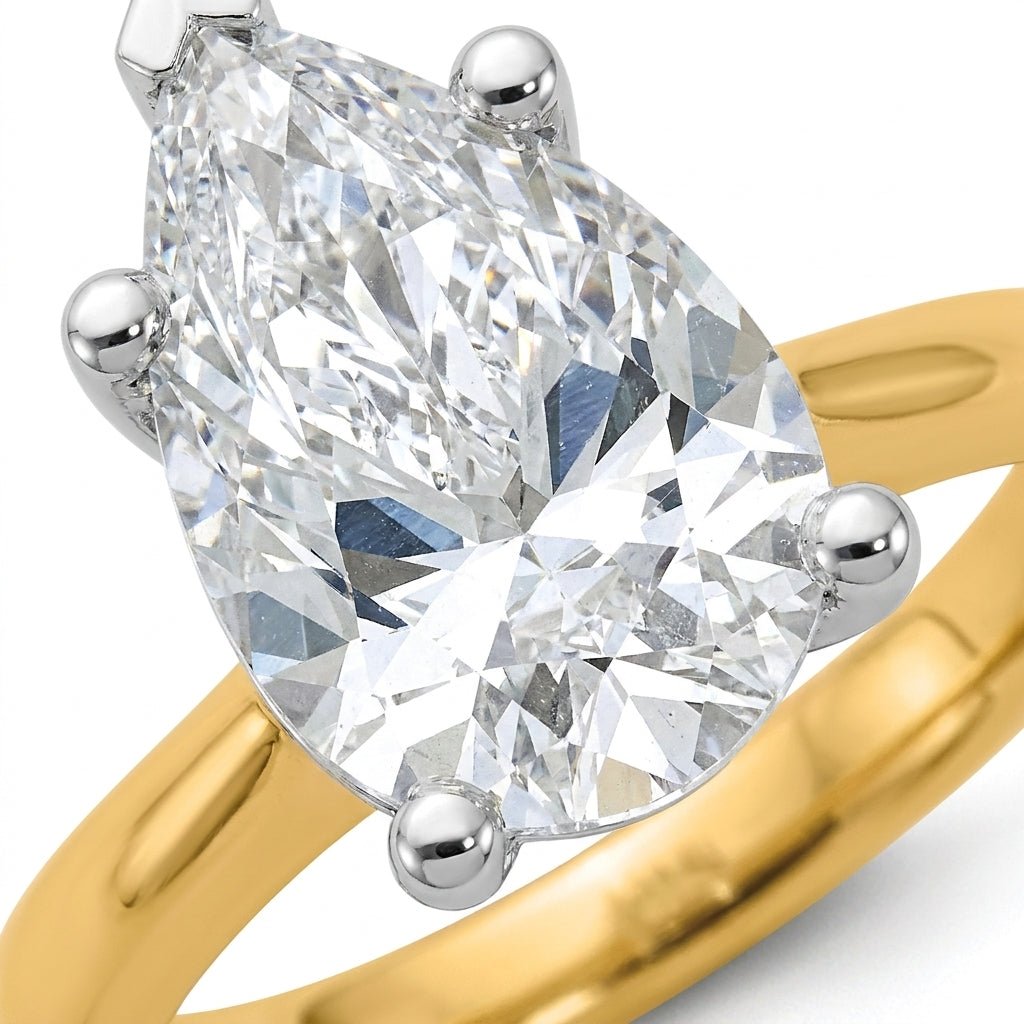4 carat pear lab grown diamond engagement ring - macro sparkle