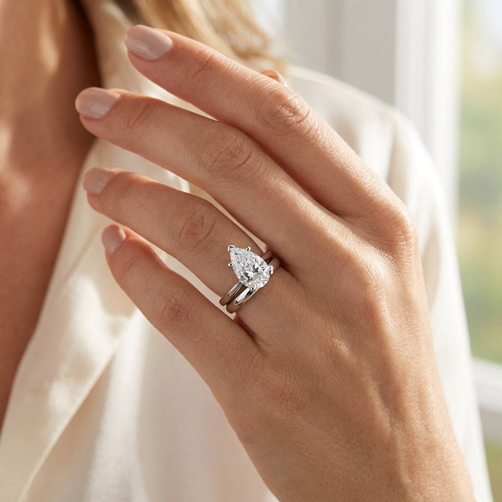 4 carat pear lab grown diamond engagement ring - bridal stack