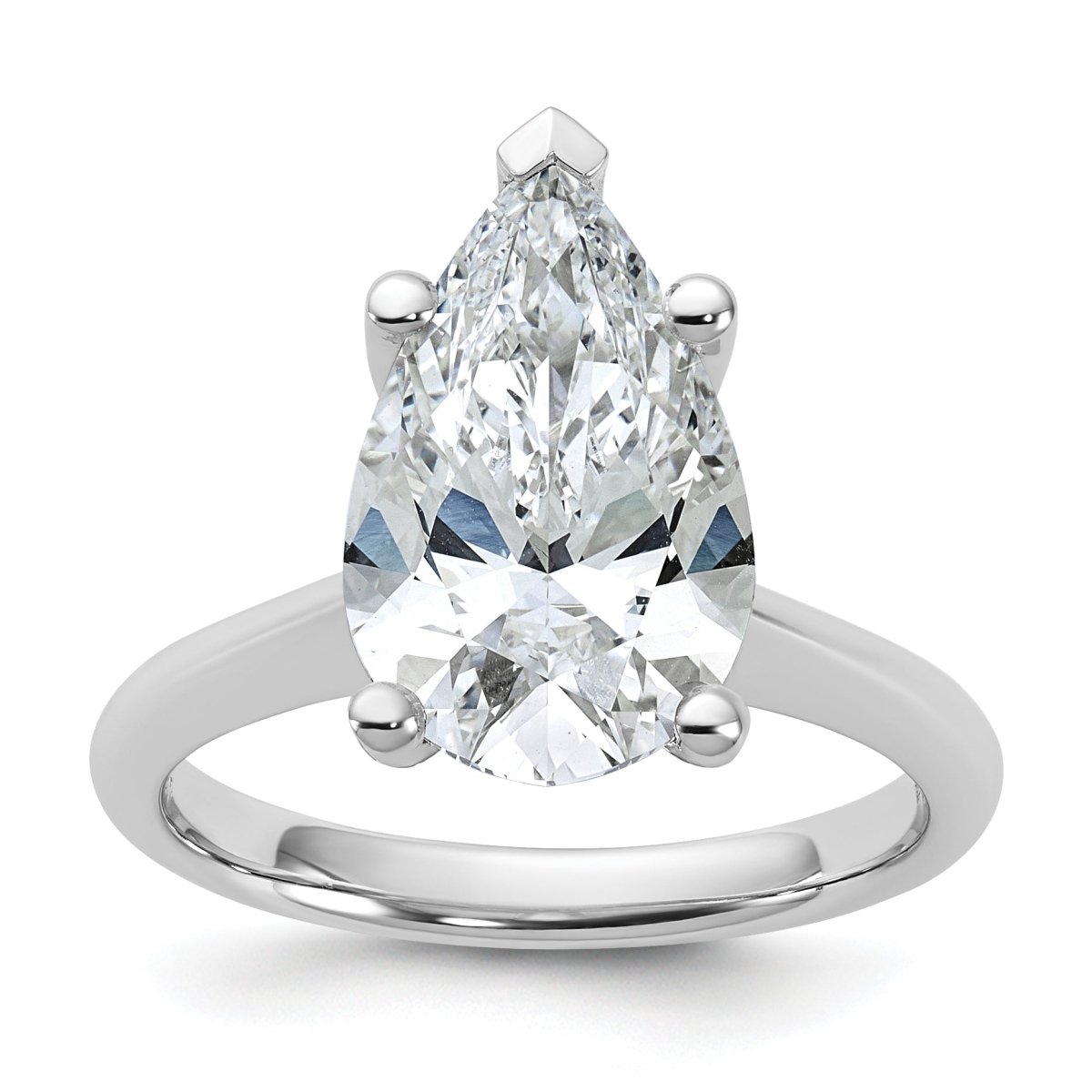14k White Gold 4 carat Certified Lab Grown Diamond VS+ F+ Pear 8X Complete Solitaire Ring - authentic supplier studio photograph