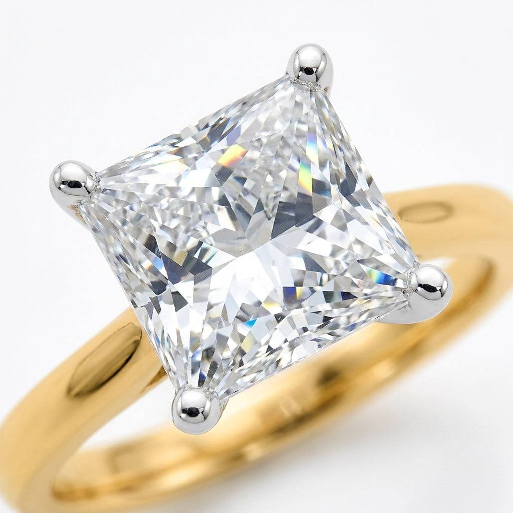 4 carat princess lab grown diamond engagement ring - macro sparkle