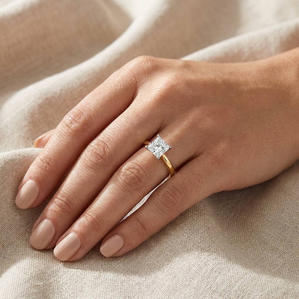 4 carat princess lab grown diamond engagement ring - hand model