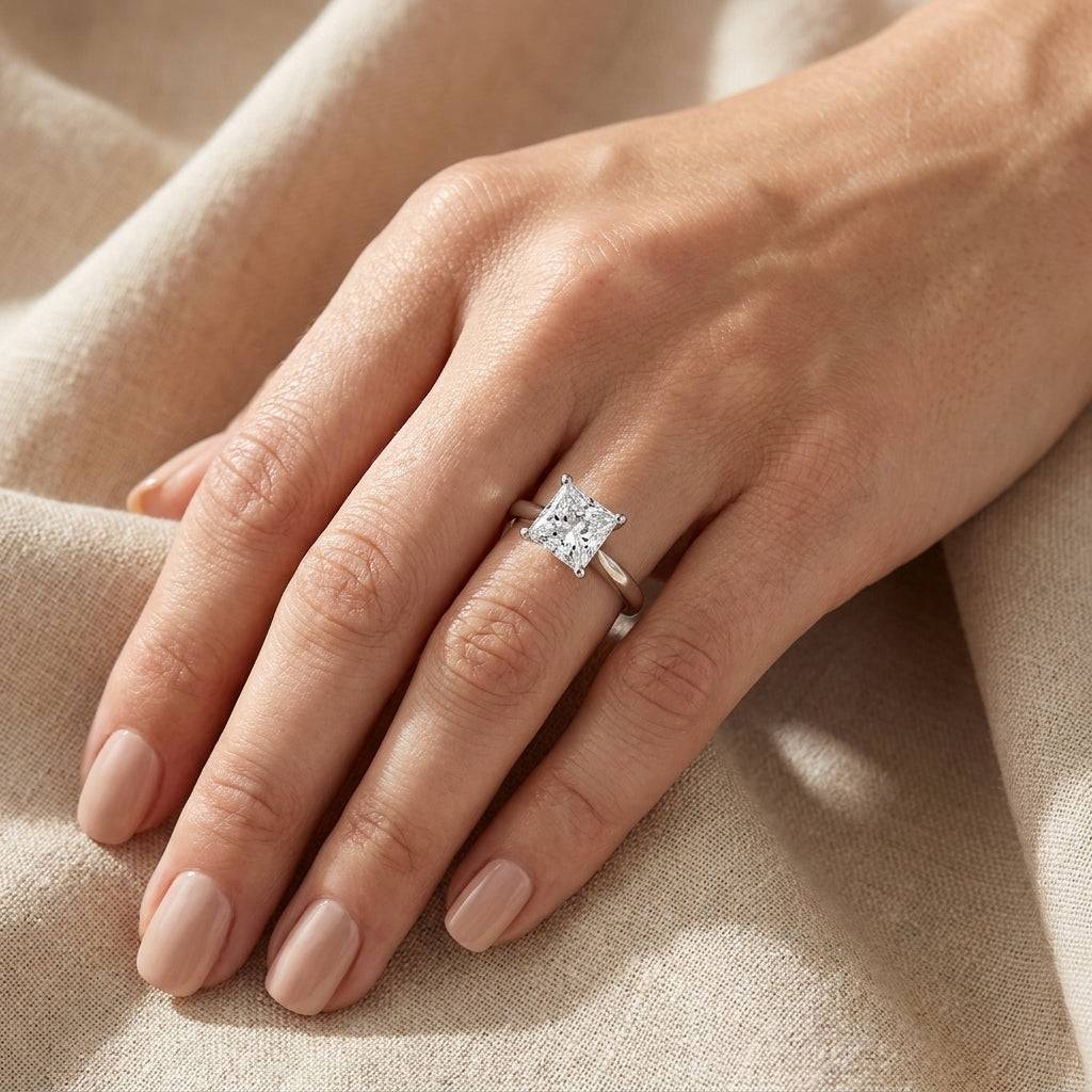 4 carat princess lab grown diamond engagement ring - hand model
