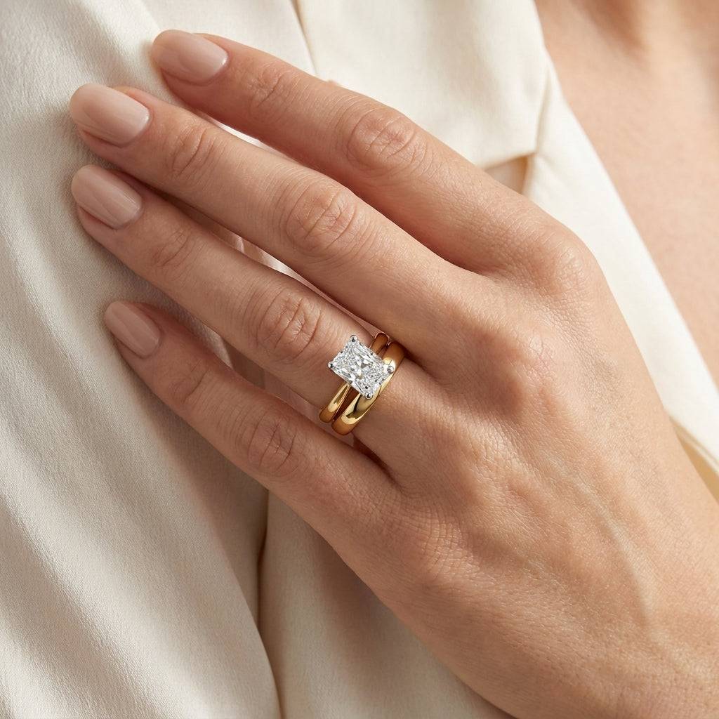4 carat radiant lab grown diamond engagement ring - bridal stack