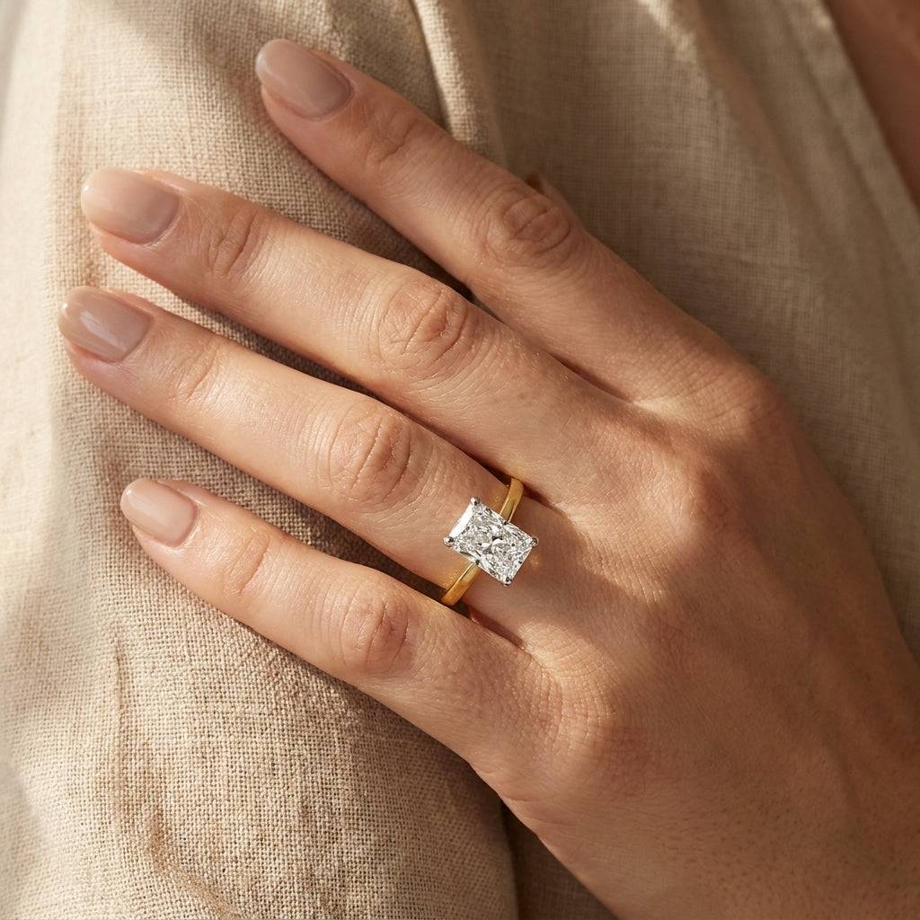 4 carat radiant lab grown diamond engagement ring - hand model