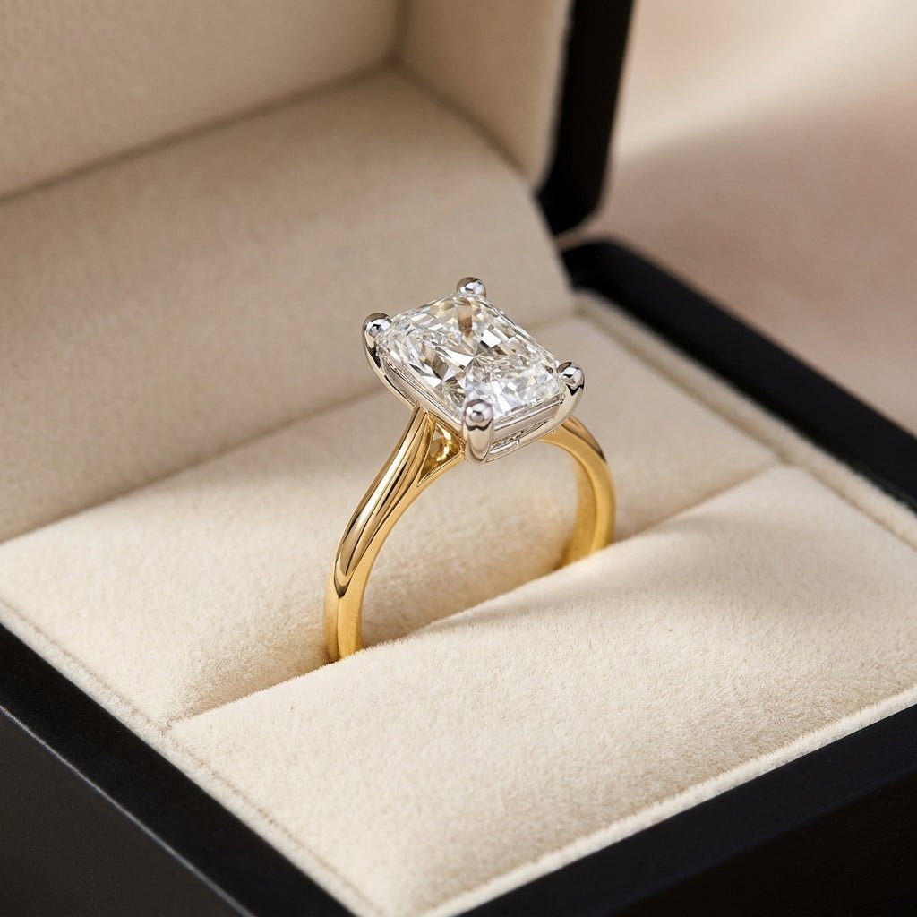 RM12577C-LD radiant engagement ring in presentation box