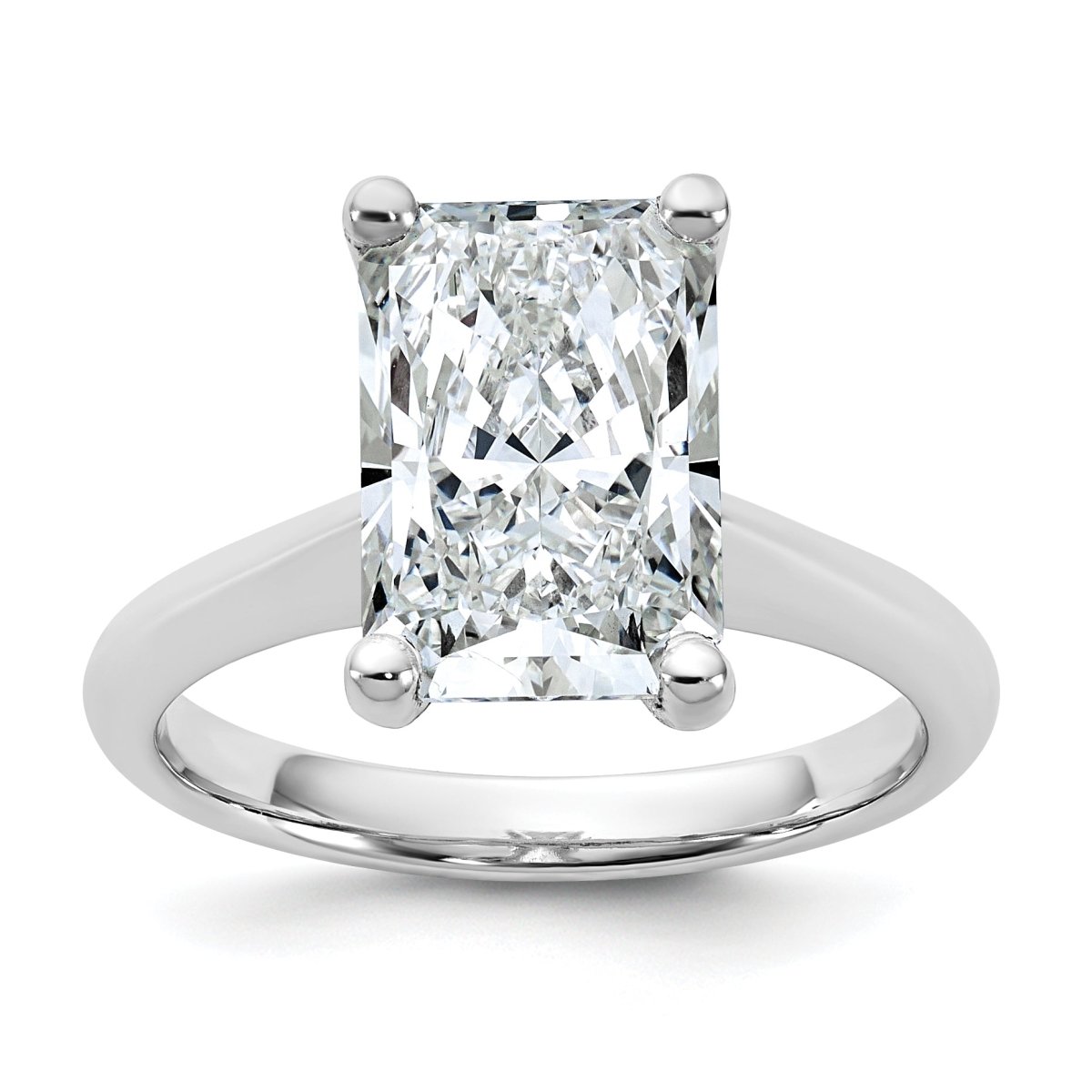14k White Gold 4 carat Certified Lab Grown Diamond VS+ F+ Radiant 8X Complete Solitaire Ring - authentic supplier studio photograph