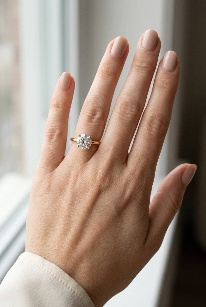 4 carat round lab grown diamond engagement ring - full hand scale