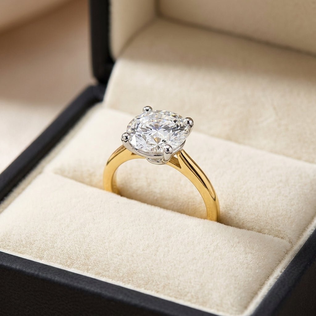 RM12562C-LD round engagement ring in presentation box