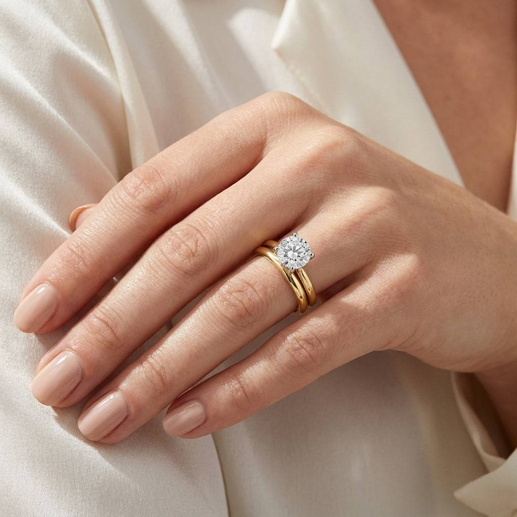 4 carat round lab grown diamond engagement ring - bridal stack