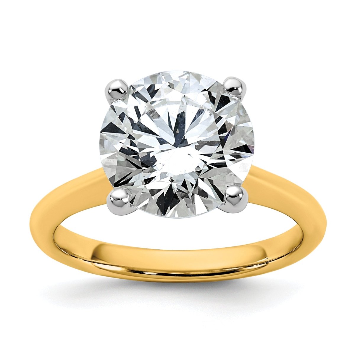 14k Two-tone 4 carat Certified Lab Grown Diamond VS+ F+ Round 8X Complete Solitaire Ring - authentic supplier studio photograph