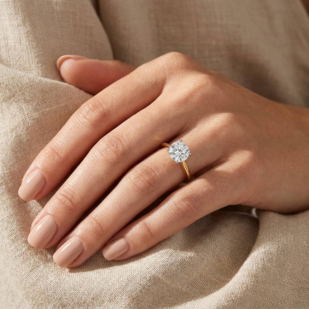 4 carat round lab grown diamond engagement ring - hand model