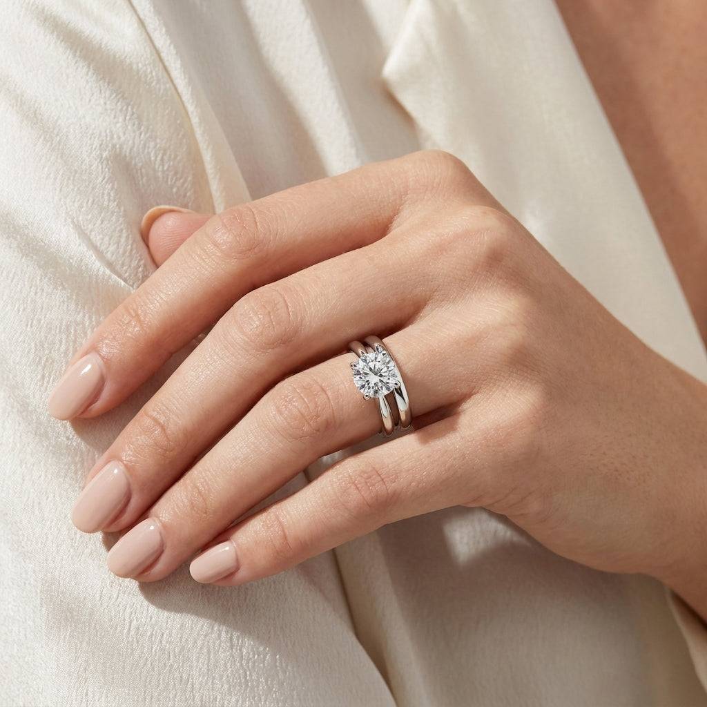 4 carat round lab grown diamond engagement ring - bridal stack