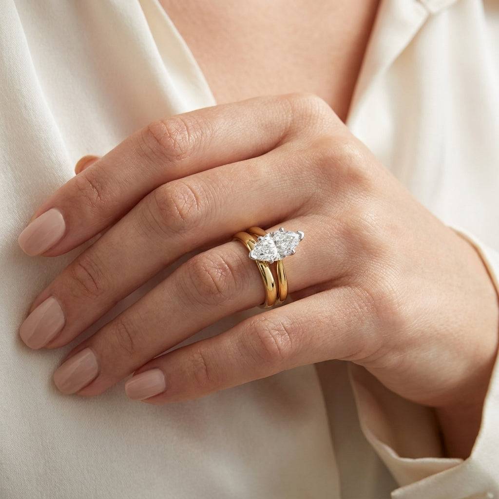 5 carat marquise lab grown diamond engagement ring - bridal stack