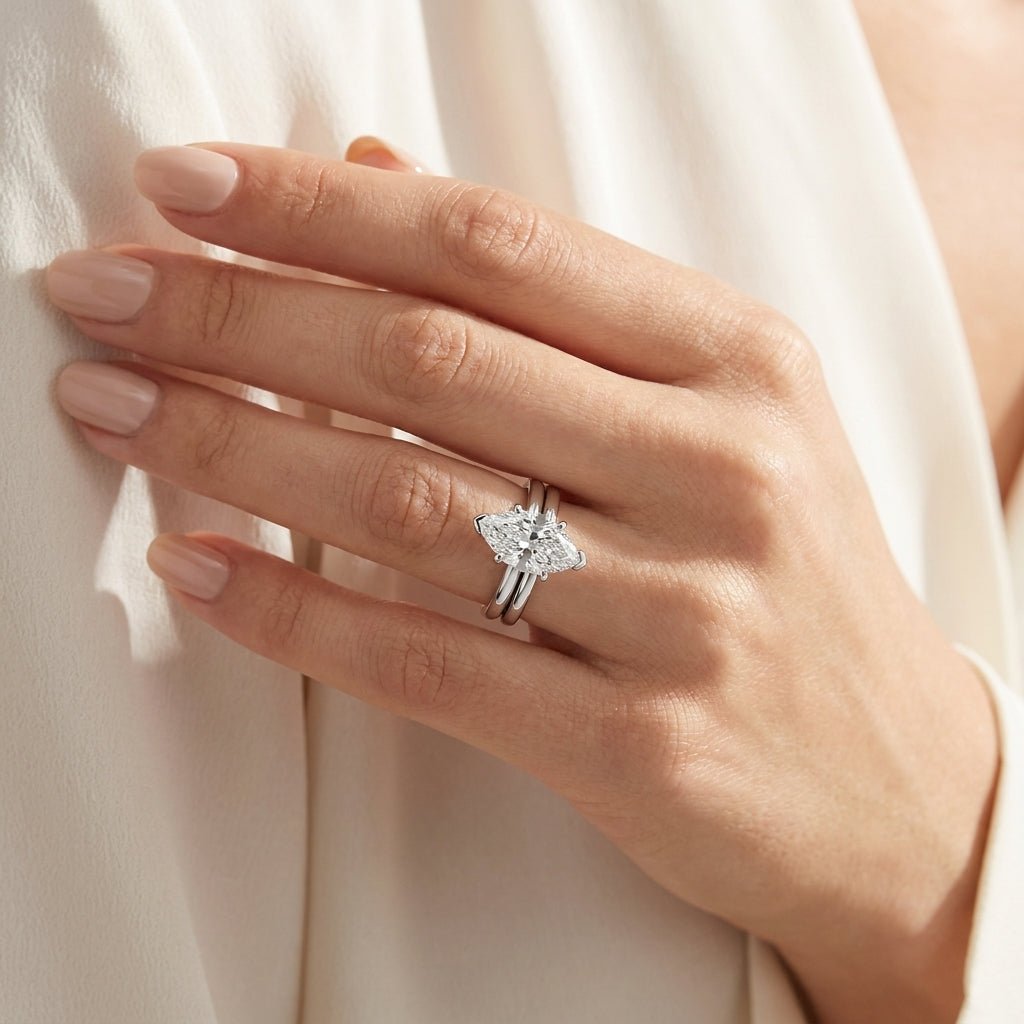 5 carat marquise lab grown diamond engagement ring - bridal stack