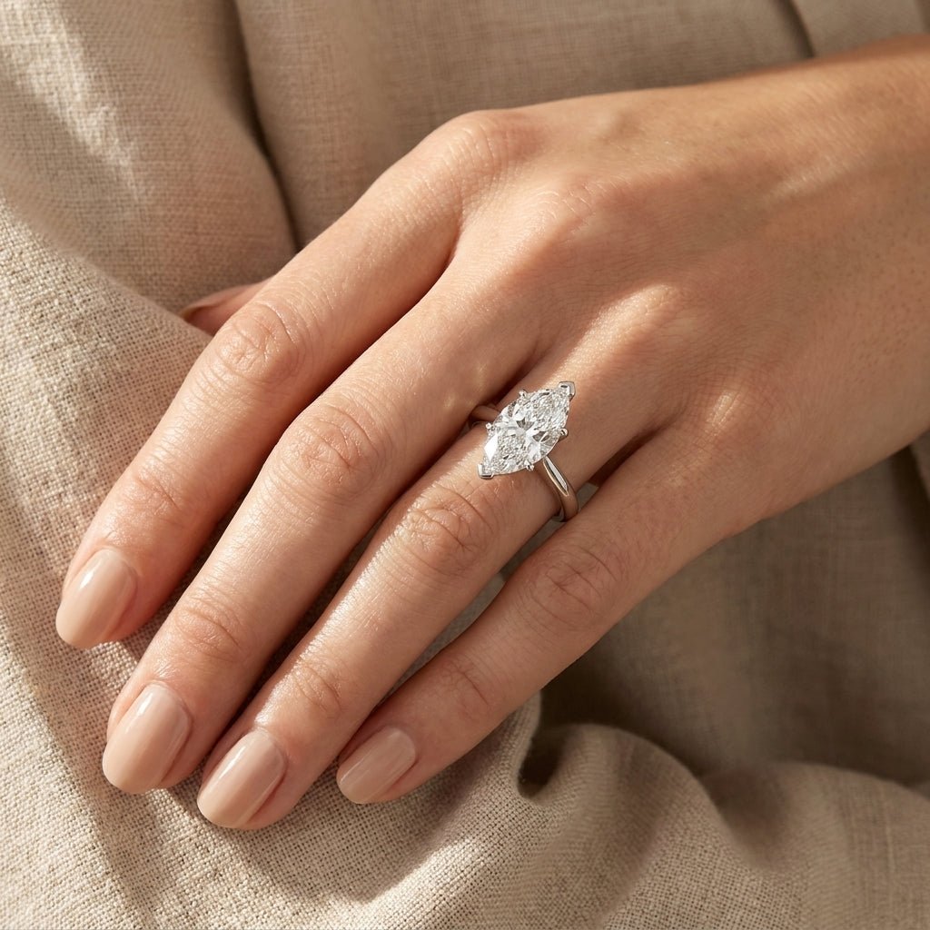 5 carat marquise lab grown diamond engagement ring - hand model