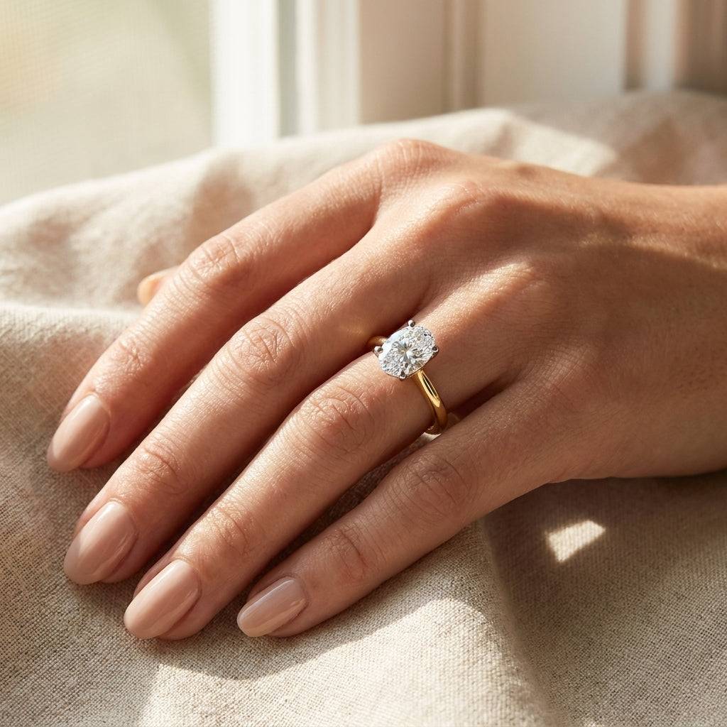 5 carat oval lab grown diamond engagement ring - hand model