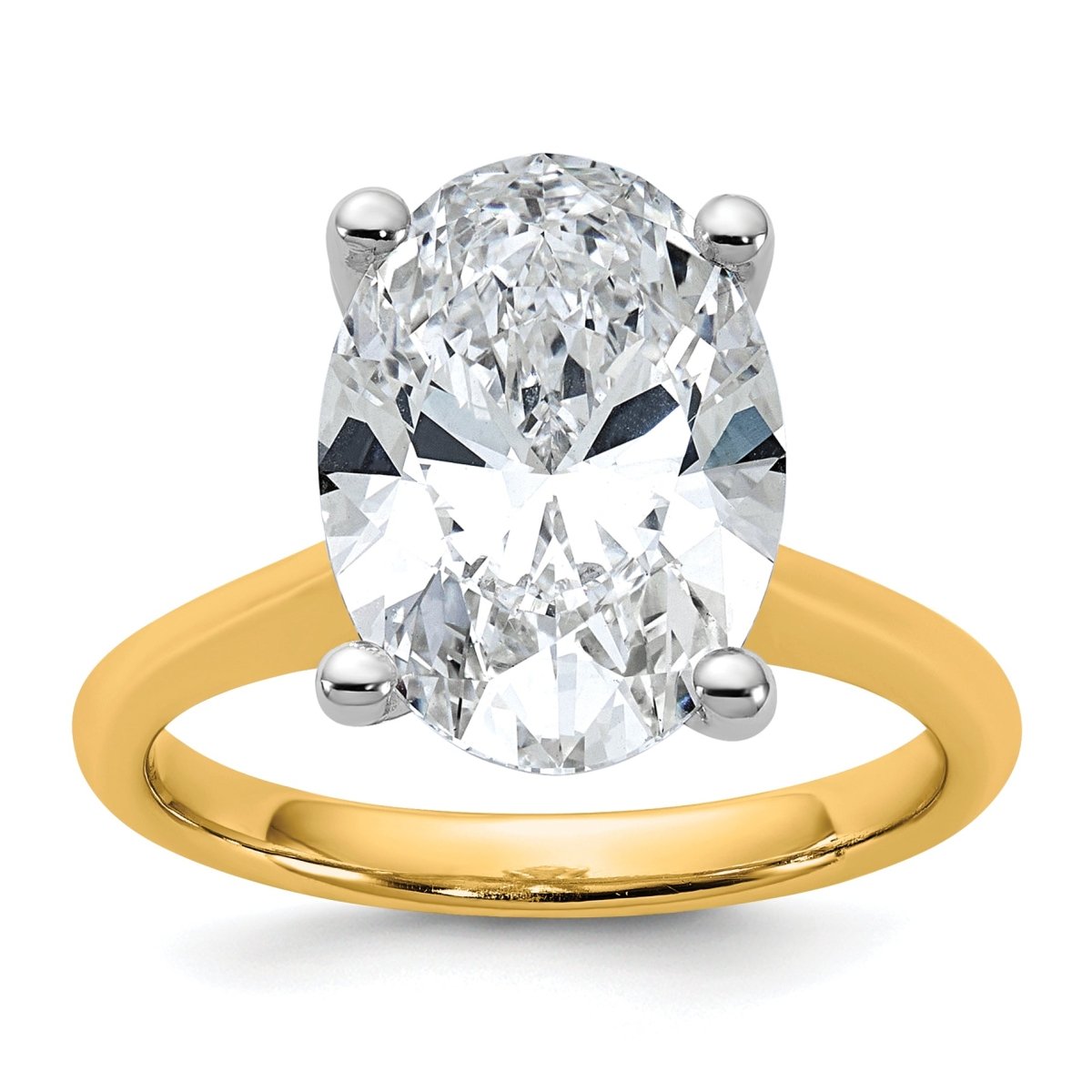 14k Two-tone 5 carat Certified Lab Grown Diamond VS+ F+ Oval 8X Complete Solitaire Ring - authentic supplier studio photograph