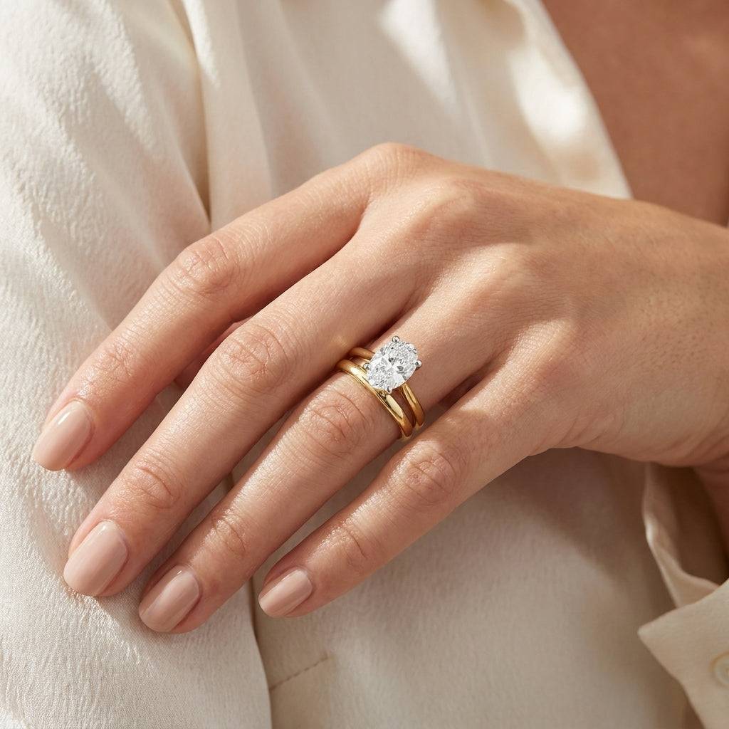 5 carat oval lab grown diamond engagement ring - bridal stack