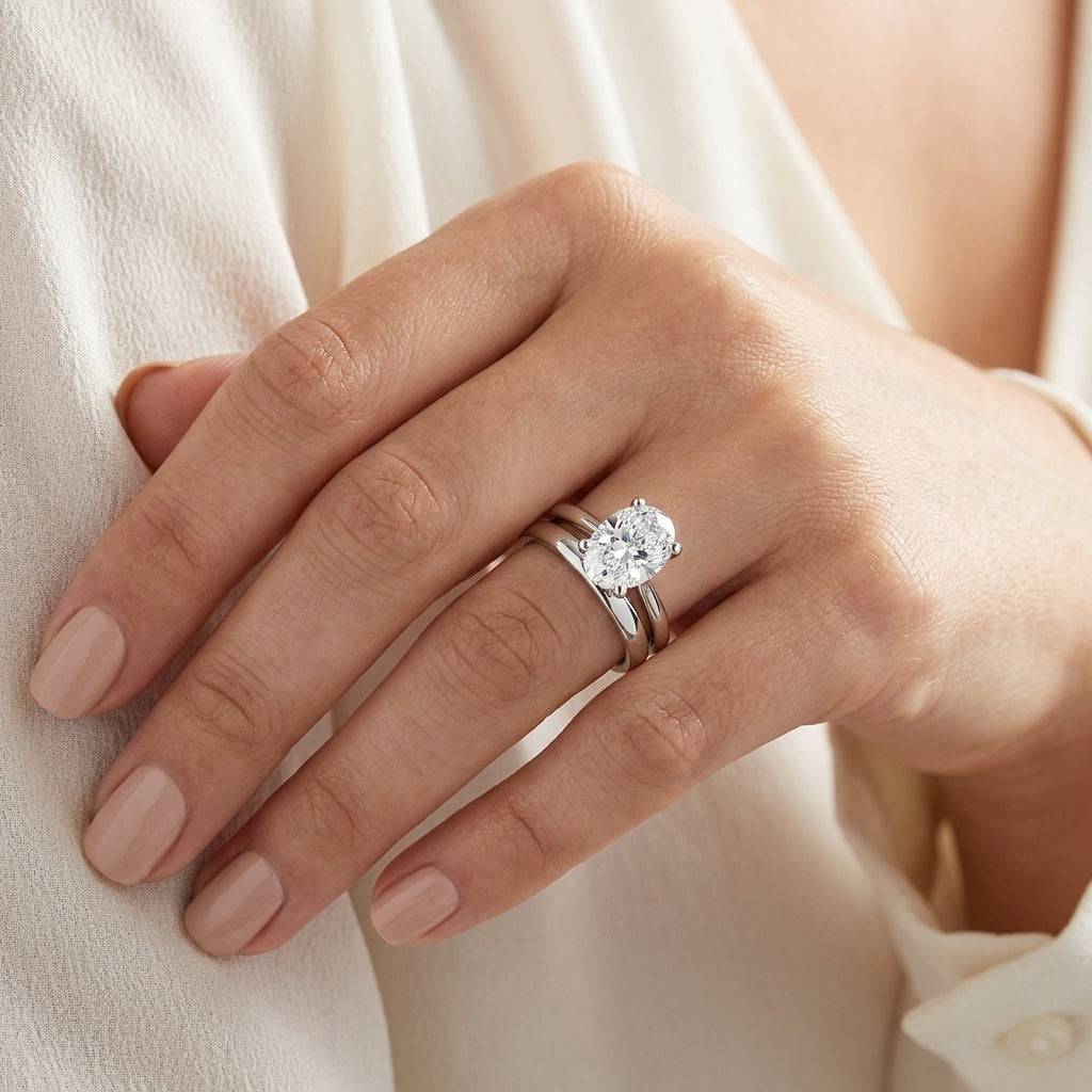 5 carat oval lab grown diamond engagement ring - bridal stack