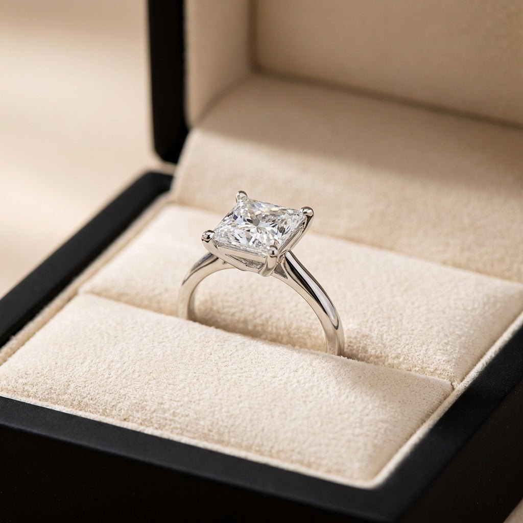 RM12610C-WLD princess engagement ring in presentation box