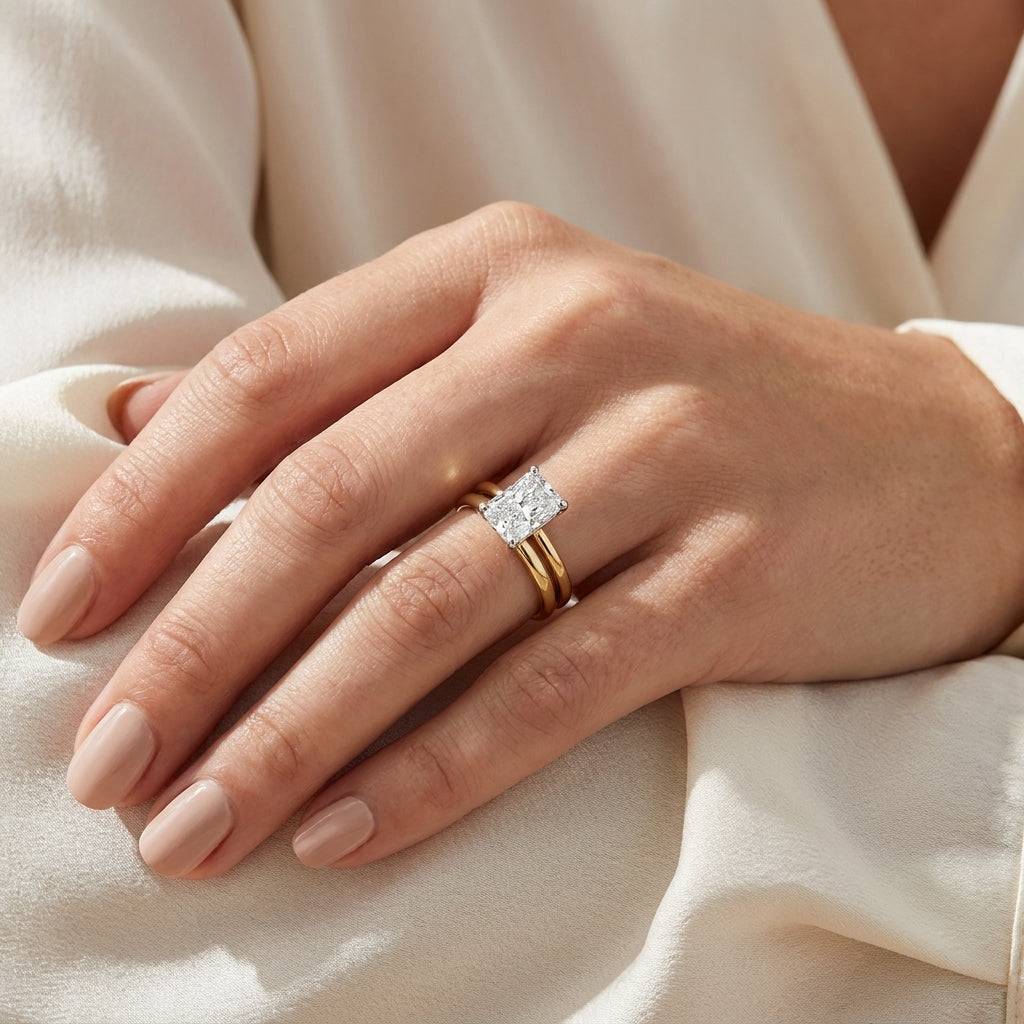 5 carat radiant lab grown diamond engagement ring - bridal stack