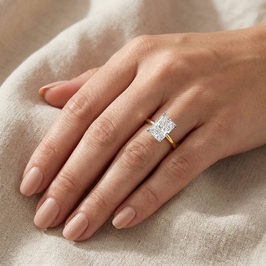 5 carat radiant lab grown diamond engagement ring - hand model