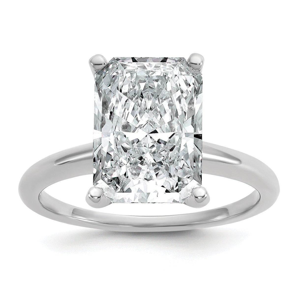 14k White Gold 5 carat Certified Lab Grown Diamond VS+ F+ Radiant 8X Complete Solitaire Ring - authentic supplier studio photograph