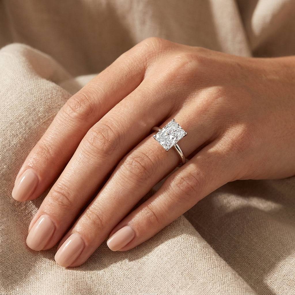 5 carat radiant lab grown diamond engagement ring - hand model
