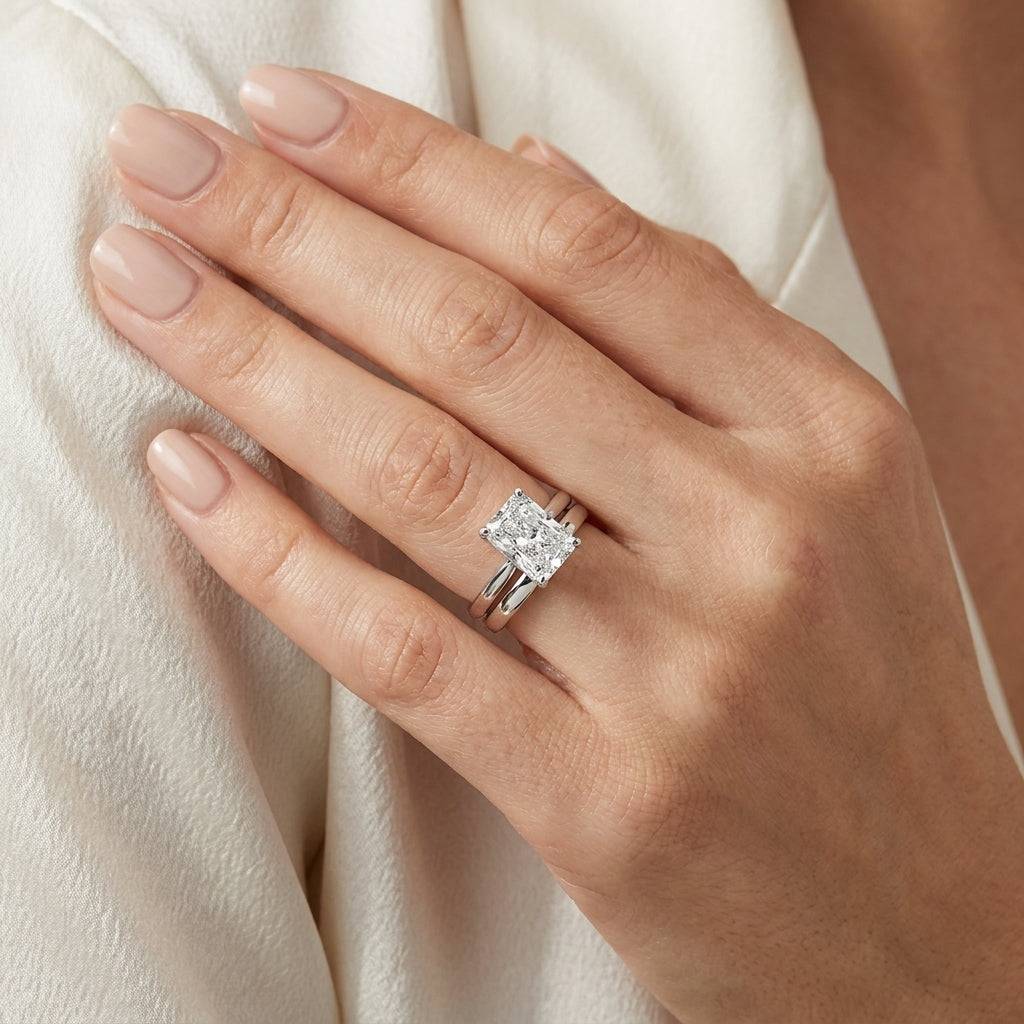 5 carat radiant lab grown diamond engagement ring - bridal stack