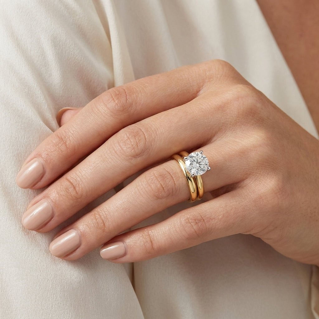 5 carat round lab grown diamond engagement ring - bridal stack