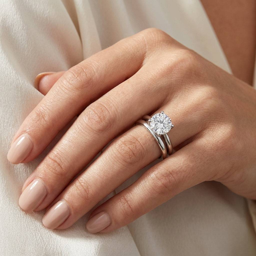 5 carat round lab grown diamond engagement ring - bridal stack
