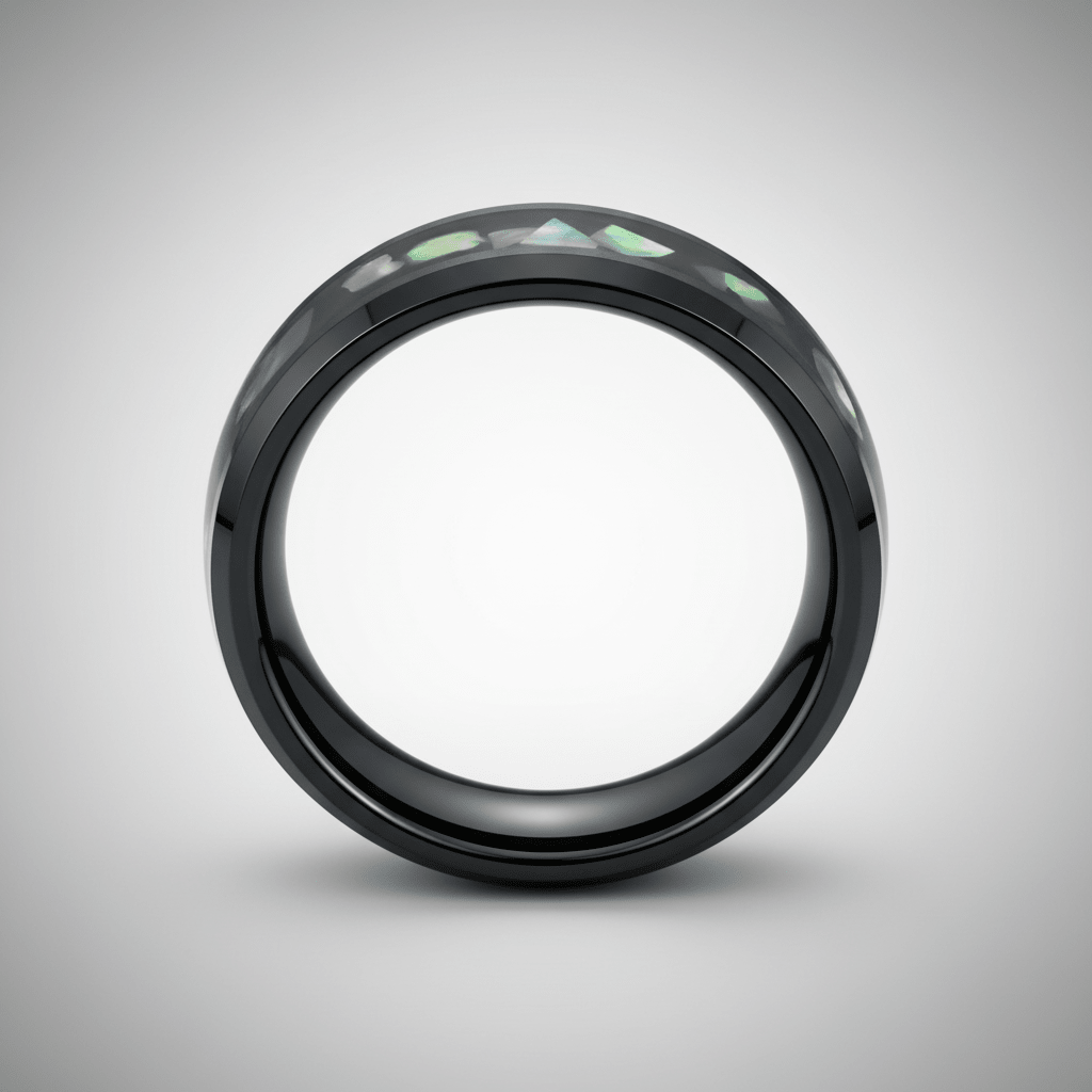 ABALONX — Center-through axial view — men's tungsten wedding ring.