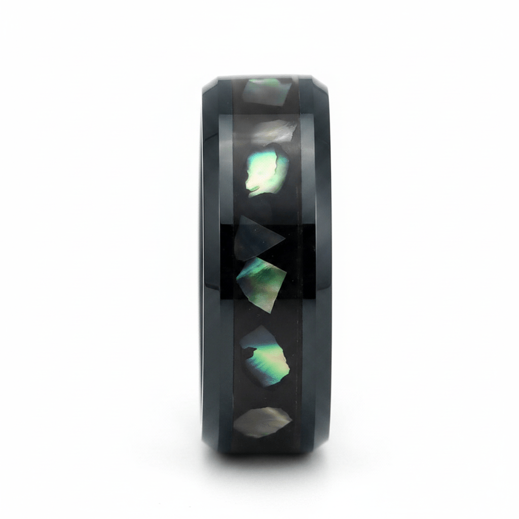ABALONX — Front-facing straight-on view — men's tungsten wedding ring.