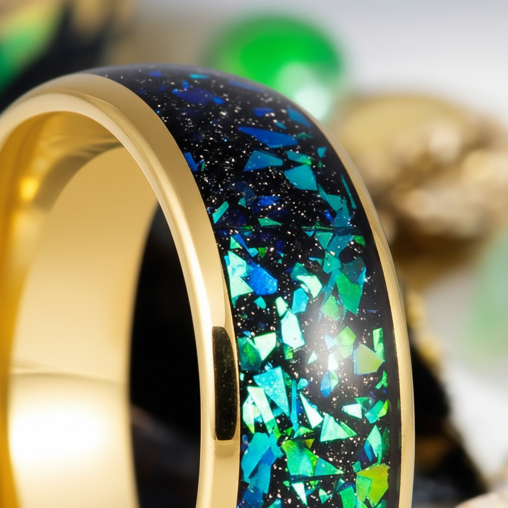 ABALUX — Extreme macro detail — men's tungsten wedding ring.