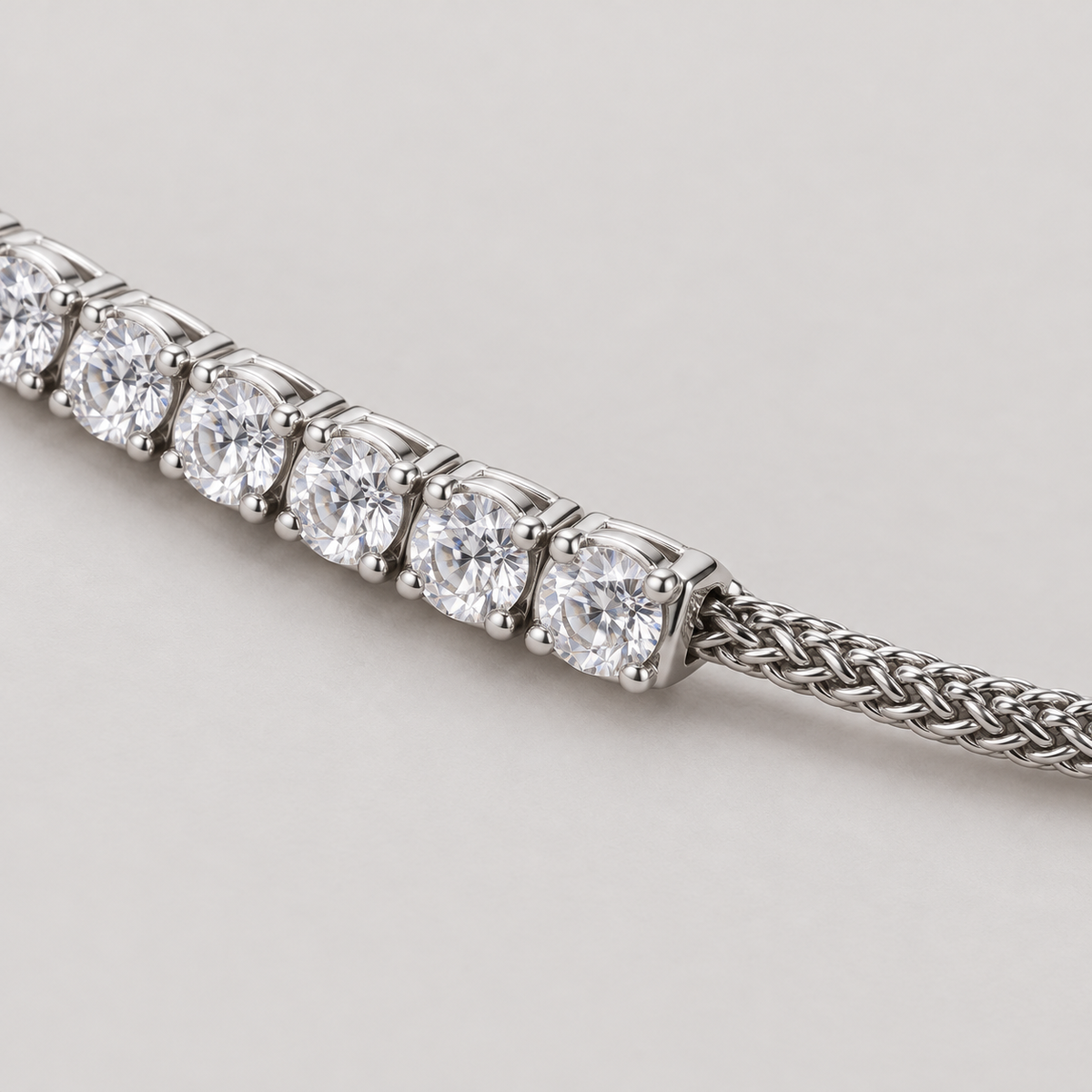 Adjustable Bolo Bracelet, four-prong diamond settings and chain connection