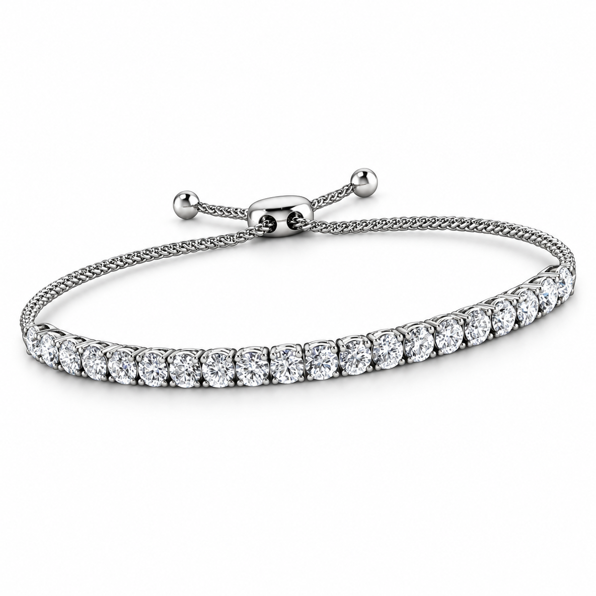 Adjustable Bolo Bracelet, lab grown diamonds in 925 silver, studio view