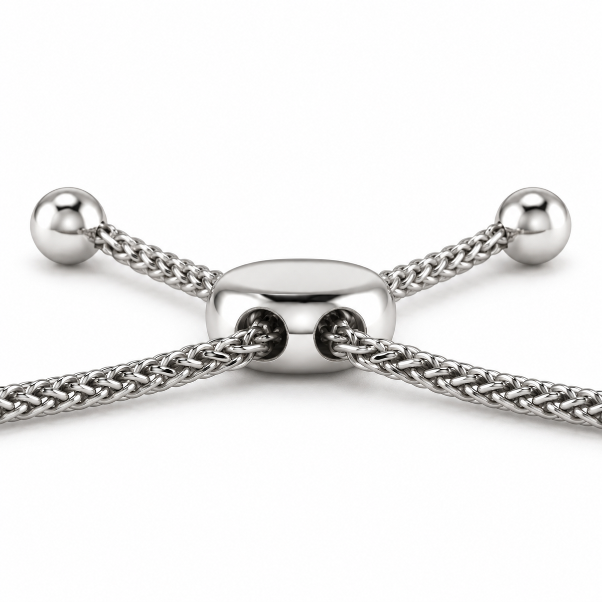 Adjustable Bolo Bracelet, silver slider and chain detail