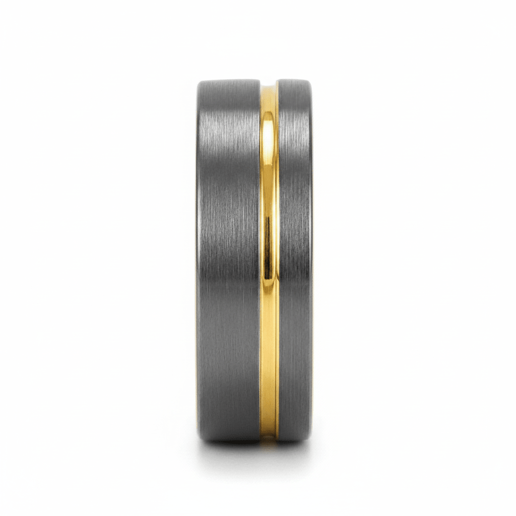 AFRIDI — Front-facing straight-on view — men's tungsten wedding ring.