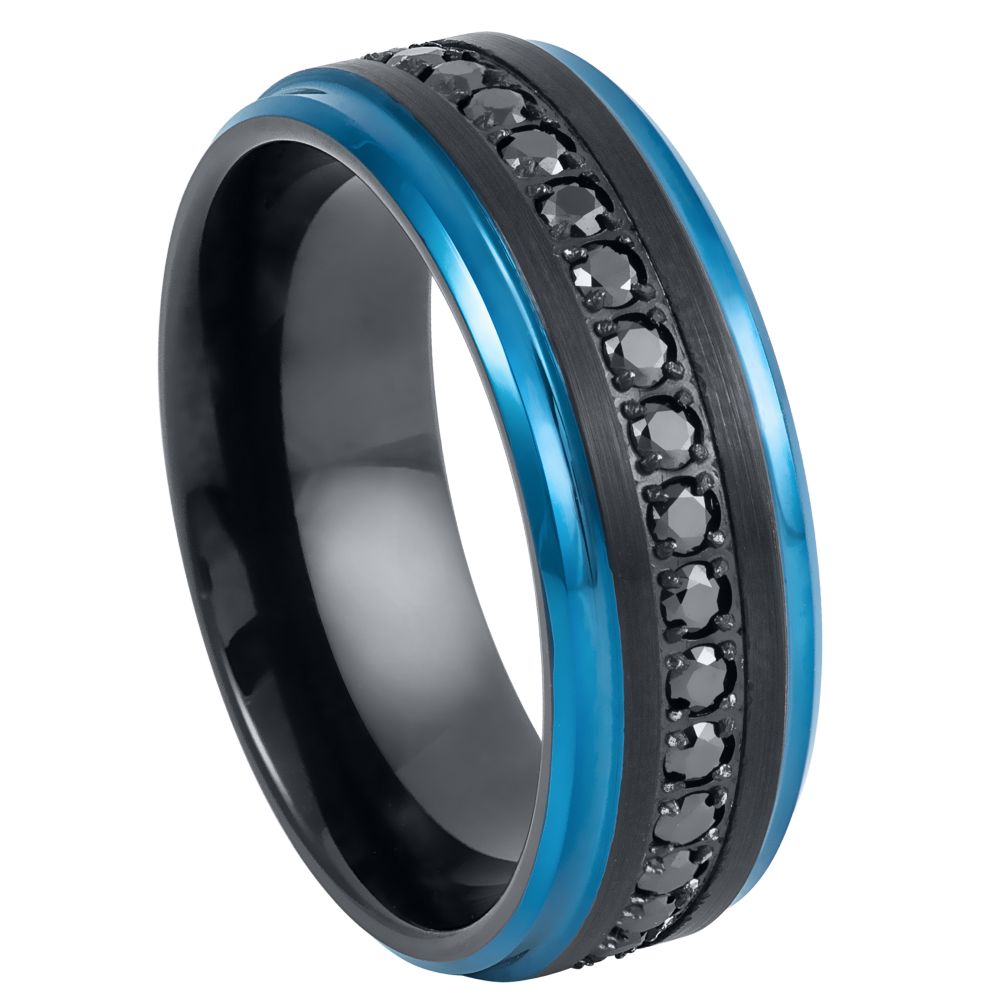 CZ Eternity black tungsten wedding ring 8mm, top view