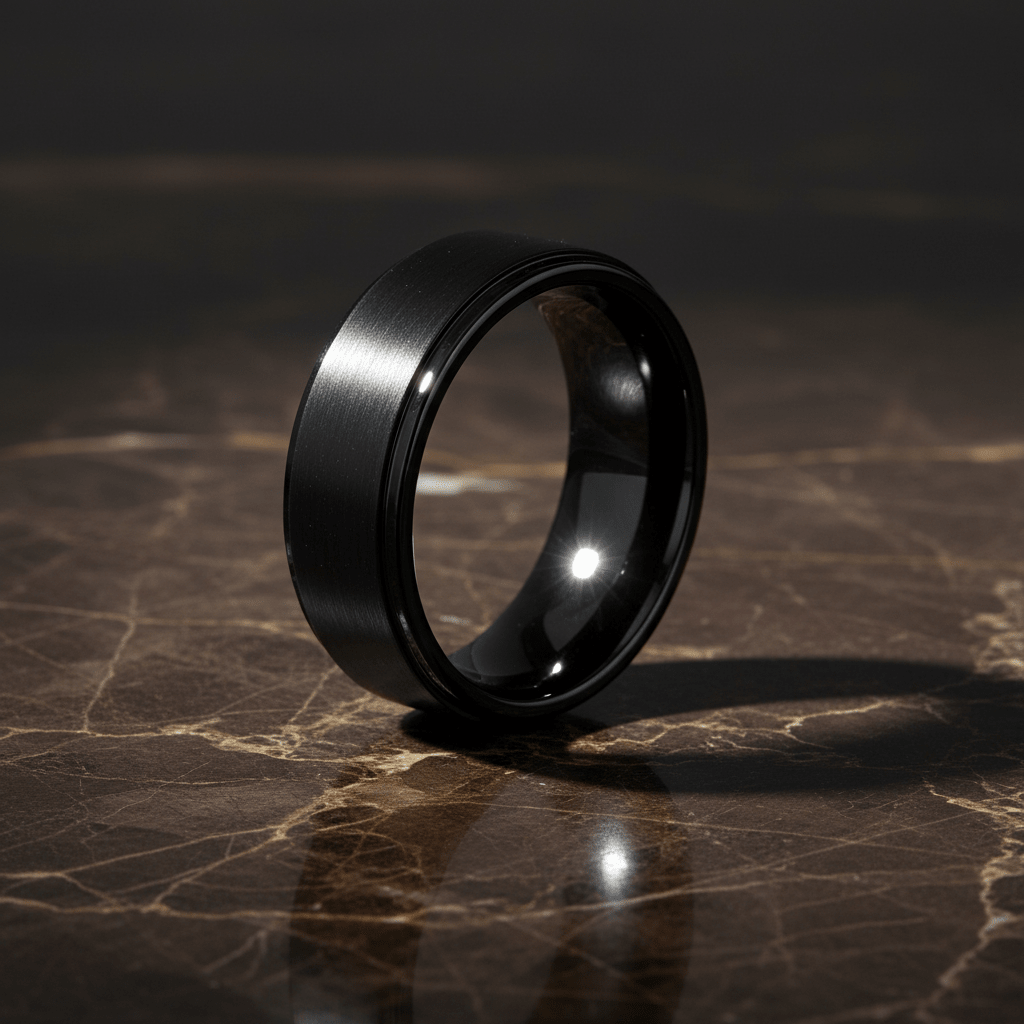 ALLIANCE — detail view — men's tungsten carbide wedding ring | Aydins Jewelry